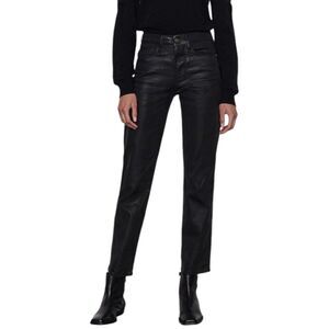 Frame Black Coated High Rise Le Sylvie Slender Straight Jeans 24